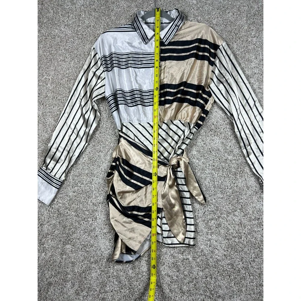 Azura Satin Stripe Wrap Shirt Dress S Tie Front Y2K Mini Statement - Picture 4 of 10